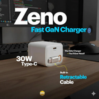 RNP 30W GaN Wall Charger with USB-C Port & Built-in Retractable Type-C Cable