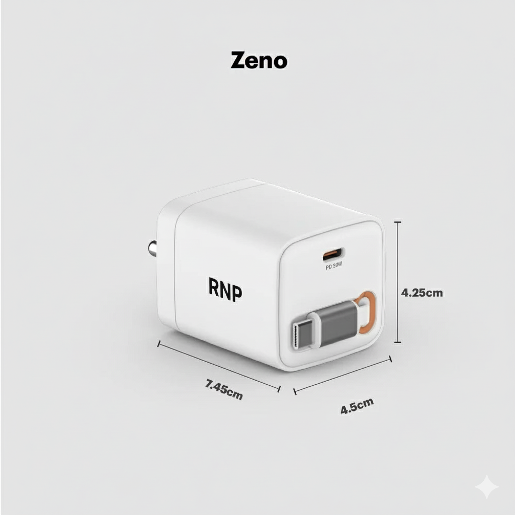 RNP 30W GaN Wall Charger with USB-C Port & Built-in Retractable Type-C Cable