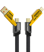 RNP 4 in 1 Braided Fast Charging Cable 65W |  1.2m Rugged Design Multiport | Type C to Lightning | Type C to USB A | Compatible for iPhones, iPads, Tablets, MacBooks and Android Devices -Black